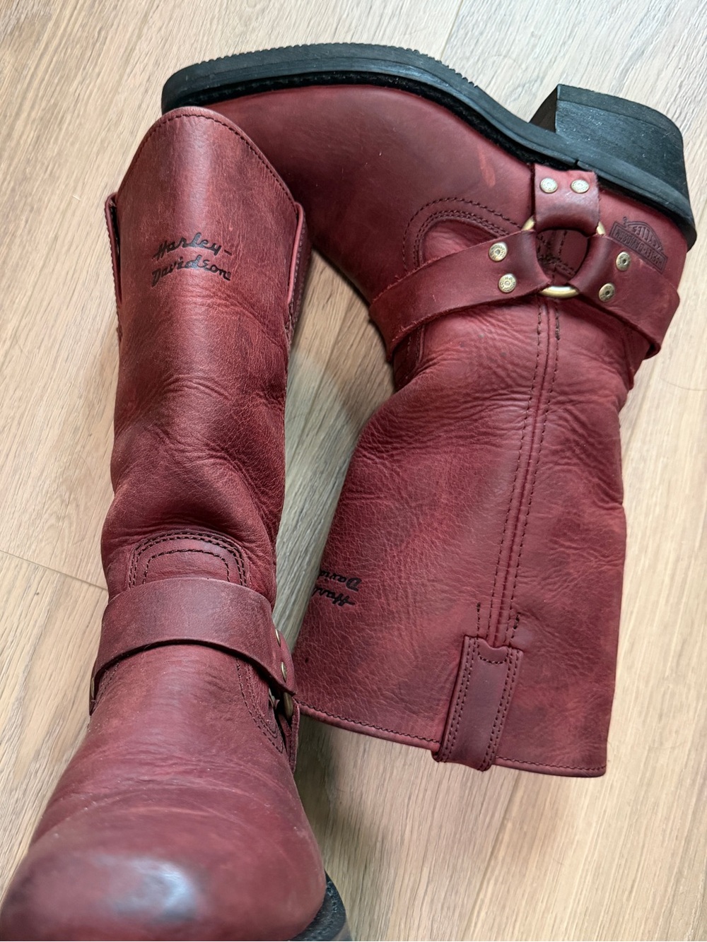 vintage Harley-Davidson Women's Burgundy Leather Harness Boots size 8/8.5 - Picture 2 of 6